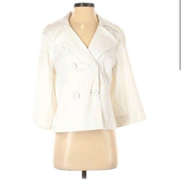 Sharagano Studio Cropped Peacoat Military Jacket Double Breasted White Sz S - Picture 10 of 10